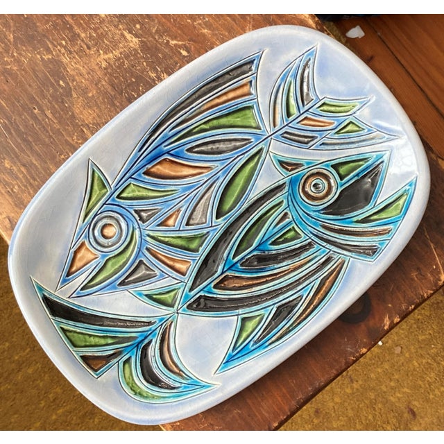 Wonderful mid-century modern art pottery wall plate by Israeli artist, Avraham Gofer. This piece was handcrafted in...