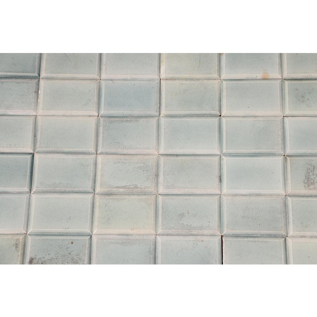Antique 1920s Portuguese Art Deco Era Relief Tiles Set of 56 in Soft Seafoam Glaze For Sale - Image 17 of 18