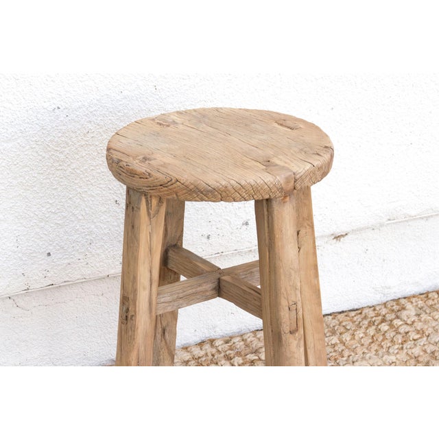Wabi Sabi Antique Wood Stool For Sale - Image 4 of 8