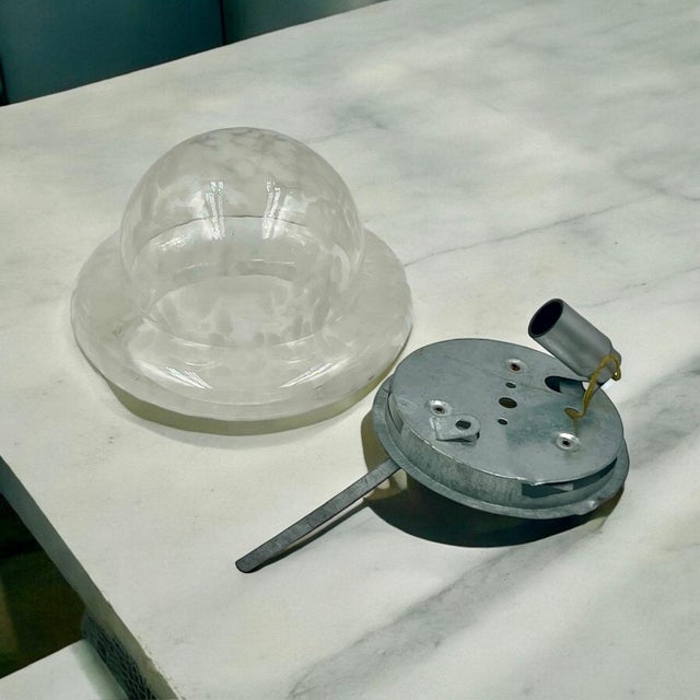 Vintage Space Age UFO Flush Mount Light Fixture with Spotted Glass Shade, 1960s For Sale - Image 9 of 11