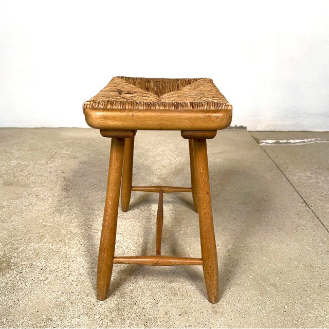 Mid-Century Modern WKS Stool with Wickerwork Seat by Arno Lambrecht for Wk Möbel, Germany, 1950s For Sale - Image 3 of 9