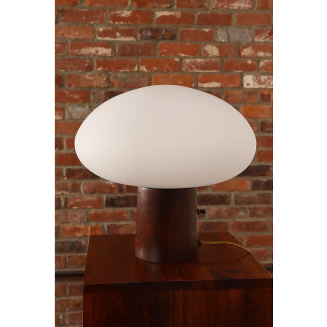 Mid-Century Modern Vintage Mushroom Table Lamp With Frosted Glass Shade and Walnut Base by Laurel For Sale - Image 3 of 12