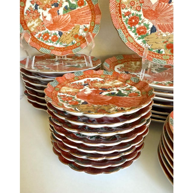 Japanese Set of 46 Arita Imari Peacock Scalloped Dinnerware Made in Japan For Sale - Image 3 of 12