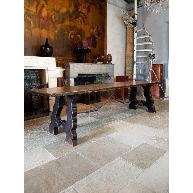 Antique Spanish Wooden Dining Table with Hand-Forged Iron Support For Sale - Image 3 of 8