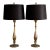 Brass Chapman Lamps with Black Silk Shades - A Pair For Sale