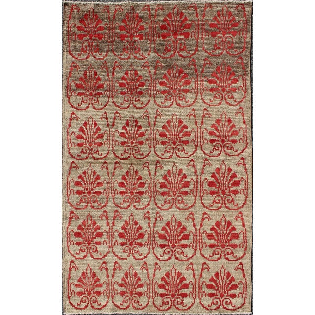 Red Vintage Turkish Tulu Carpet With Repeating Red Boteh & Light Green Field For Sale - Image 8 of 8
