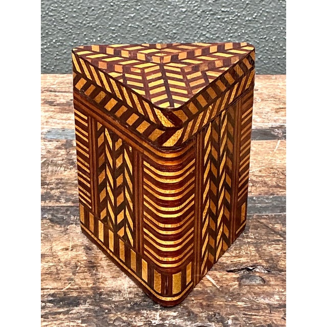 Mid 20th Century Vintage Geometric Inlaid Wood Box For Sale - Image 5 of 12