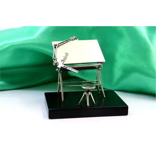 Professional Silver Drawing Table with Bench and Wooden Base For Sale - Image 6 of 6