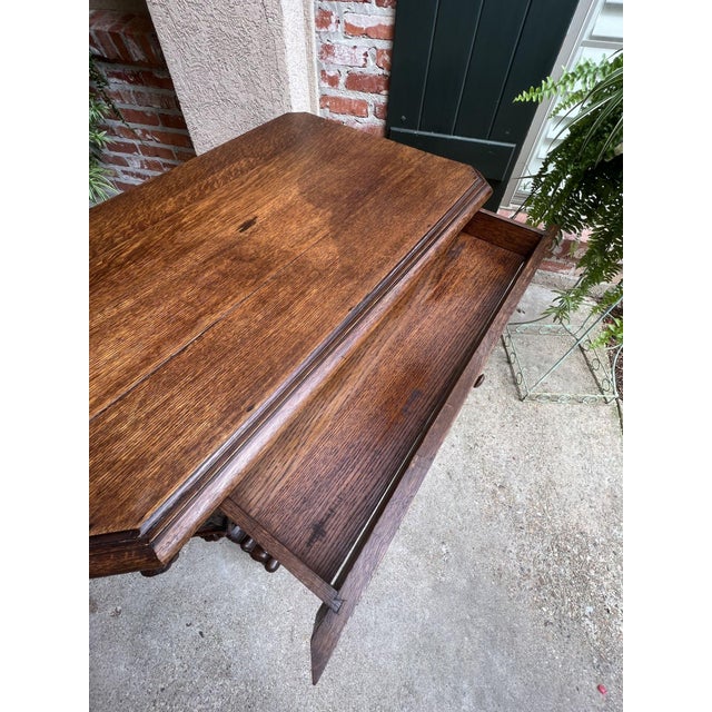 Antique French Dolphin Library Table Writing Desk Renaissance Carved Oak Gothic C1880 For Sale - Image 12 of 13