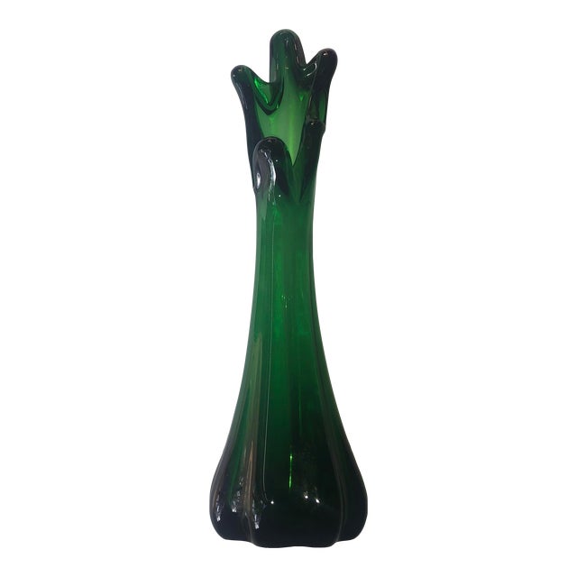 1960s Mid-Century Modern Italian Green Glass Bud Vase For Sale