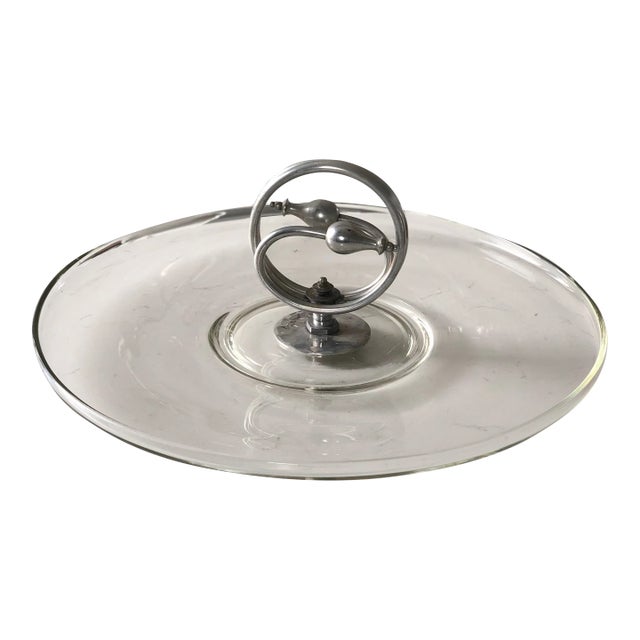 1930s Art Deco Cheese Tray Glass & Aluminum For Sale