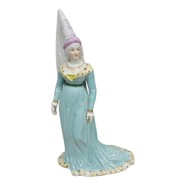 Antique Carl Thieme Potschappel German Dresden Porcelain Medieval Lady Figurine For Sale