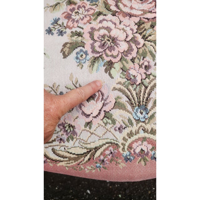 Pair of Vintage Louis XV Style French Provincial Open Armchairs With Pink Romantic Tapestry Upholstery For Sale - Image 14 of 17