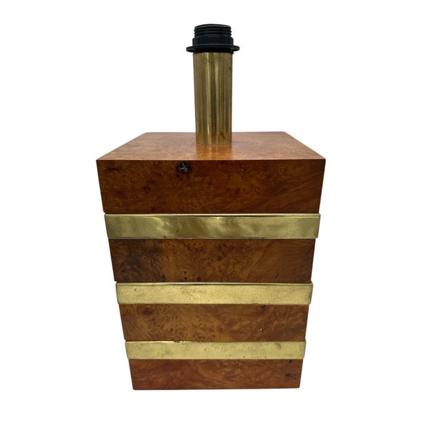 Large Italian Table Lamp in Walnut Burl and Brass, 1970s For Sale - Image 4 of 4
