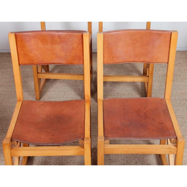 Vintage Chairs in Wood and Leather, 1980s, Set of 6 For Sale - Image 3 of 9