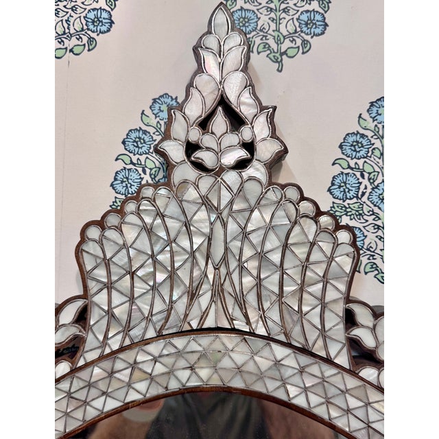White 1990s Oval Shaped White Mother of Pearl Inlaid Mirror For Sale - Image 8 of 8