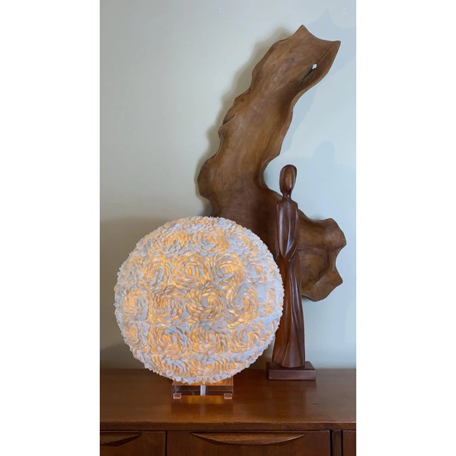 Hollywood Regency Shell Covered Orb Light Fixture on Lucite Base For Sale - Image 3 of 8