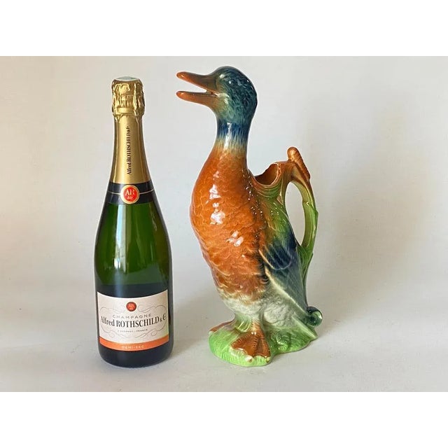 Majolica Duck Mallard Picther from Keller et Guerin Saint Clement, France, 1890s For Sale - Image 4 of 10
