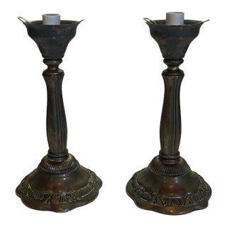 Vintage Candlestick Table Lamps-a Pair For Sale