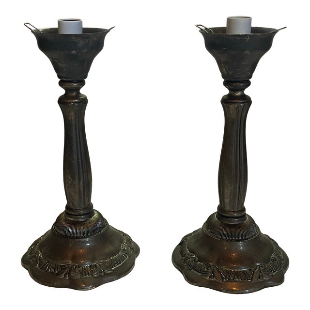 Vintage Candlestick Table Lamps-a Pair For Sale
