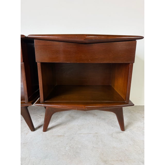 Brown 1940’s Art Deco Solid Mahogany Nightstands With Drawer & Open Shelf – A Pair For Sale - Image 8 of 18