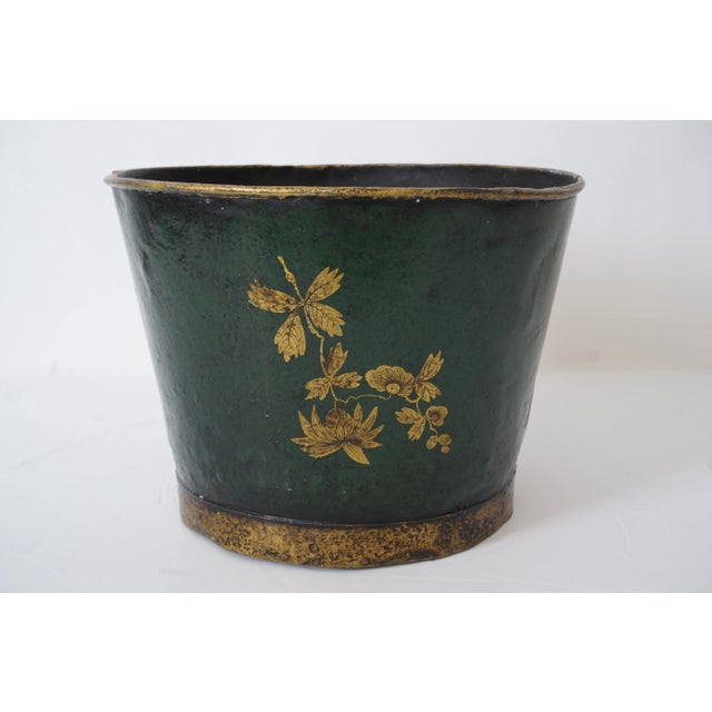 Traditional Edwardian English Tole Ware Cachepot With Butterfly Motif For Sale - Image 3 of 10
