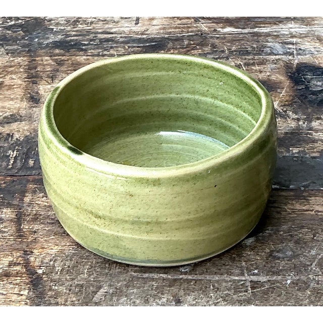 Late 20th Century Vintage Studio Pottery Green Bowl For Sale - Image 5 of 16