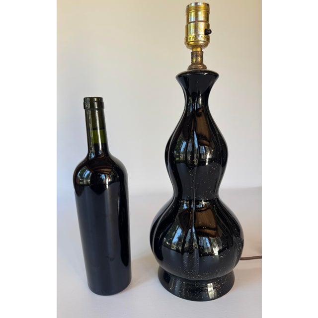 Ceramic 1960's Mid-Century Modern Glossy Black Ceramic Gold Spatter Table Lamp 16.25" For Sale - Image 7 of 7
