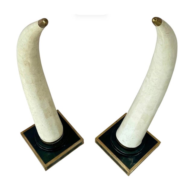 Pair of Tessellated Marble Faux Tusks on Brass and Faux Marble Bases For Sale In Tampa - Image 6 of 12