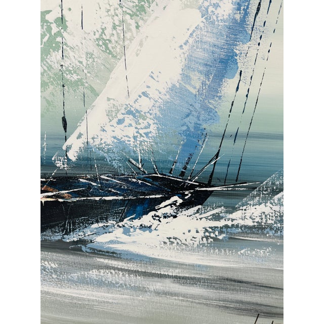 Vanguard Studios Signed Lee Reynolds/Stamped Vanguard Studios Oil on Canvas Heeling Sailboat For Sale - Image 4 of 12