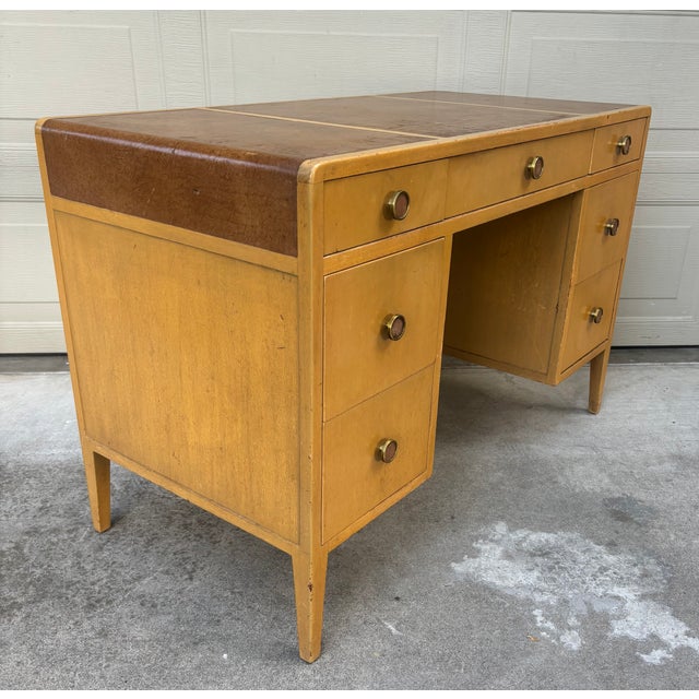 Dunbar Furniture Rare Edward Wormley Dunbar Leather Top Waterfall Desk Mid Century Modern For Sale - Image 4 of 16