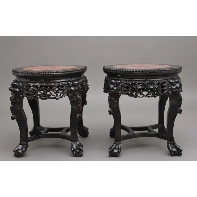 19th Century Chinese Carved Hardwood Occasional Table, 1880s, Set of 2 For Sale - Image 6 of 12