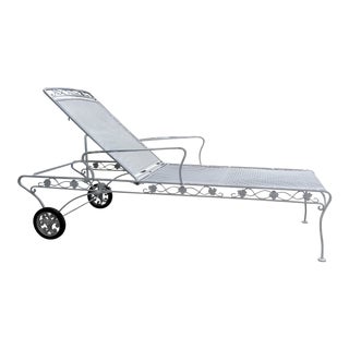 Restored Mid Century Russell Woodard Reclining Wrought Iron Chaise For Sale