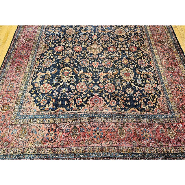 19th Century Oversized Persian Farahan Sarouk Rug, Hand-Knotted Wool, Allover Geometric Design, Navy & Red, 11x17 For Sale - Image 11 of 16