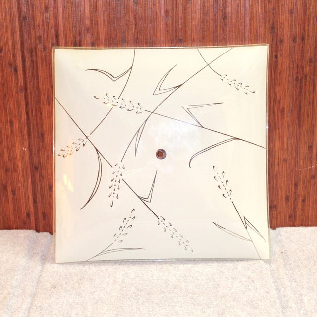 Vintage Square Glass Ceiling Light Shade | Wheat Grass Design For Sale - Image 4 of 4
