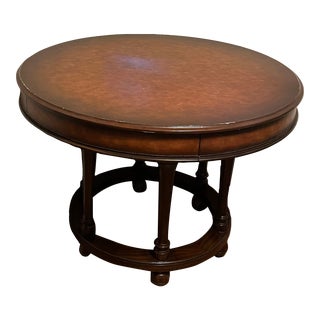 Ralph Lauren Small Wood Dining Table in Brown Leather Stitched For Sale
