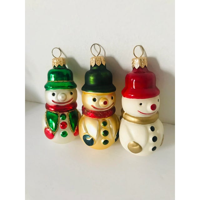 Traditional 1990s Vintage Christmas Ornament Set of 3 Snowmen For Sale - Image 3 of 3