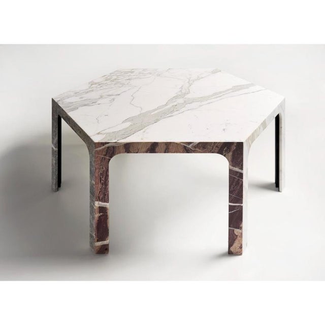 Sesto C Hexagonal Dining Table in Calacatta and Bardiglio Marble by Bufalini Marmi For Sale - Image 6 of 12