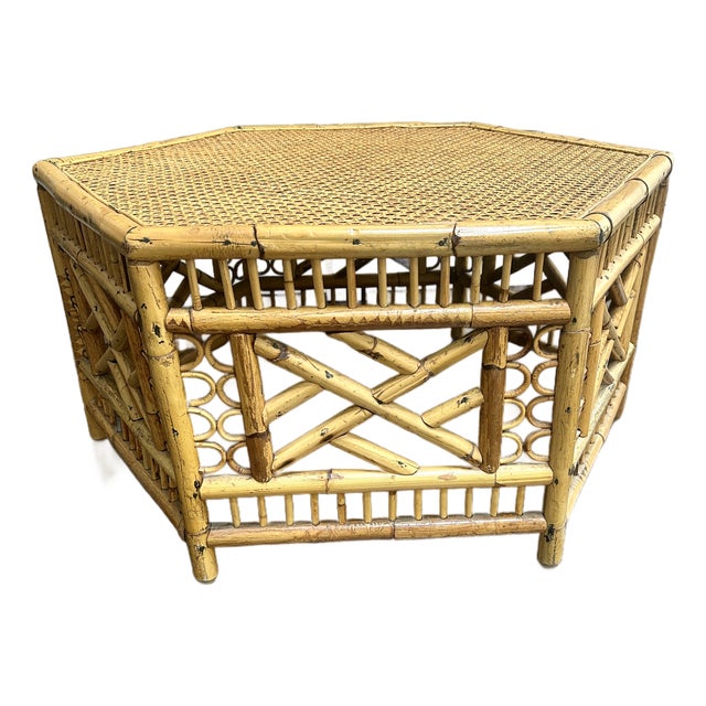 Brighton Pavilion Style Bamboo and Cane Hexagonal Coffee Table For Sale