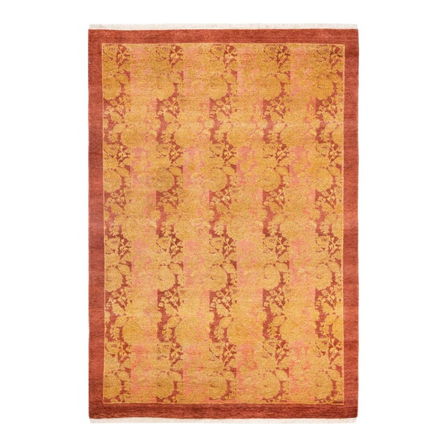 Mogul Hand-Knotted Area Rug - Pink, 4' 2" x 6' 1" For Sale