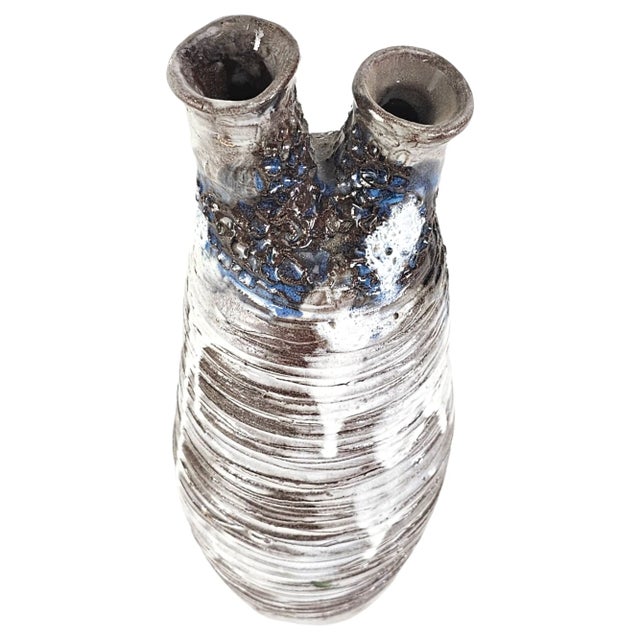 Vintage Studio Pottery Tulipière Ikebana Vase With Coil Construction and Ash Drip Glaze, 13" For Sale In San Francisco - Image 6 of 8