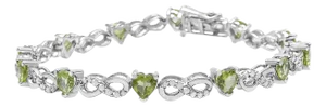 .925 Sterling Silver 1.00 Cttw Diamond and 4.00mm Lab Created Green Heart-Shaped Peridot Infinity Link Bracelet - 7.25"