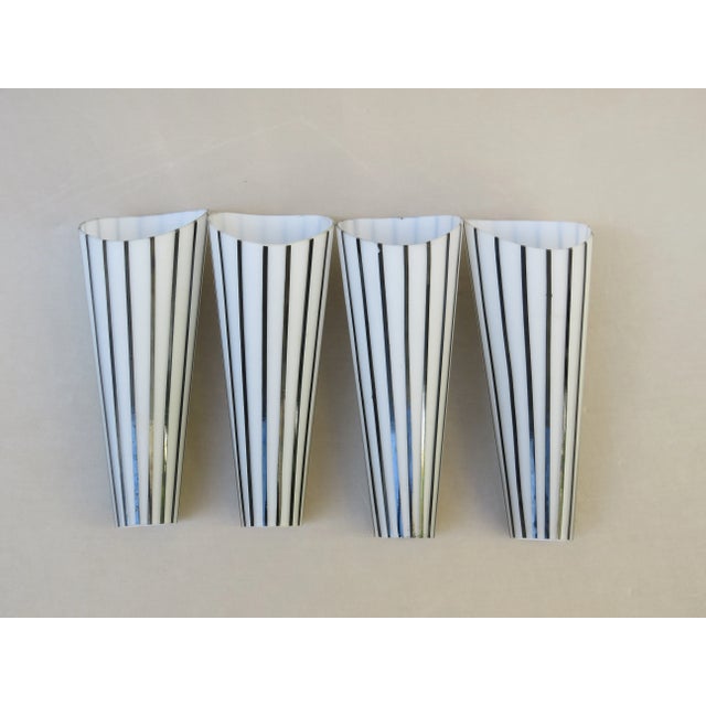 Italian Black and White Striped Enamel Glass and Brass Sconces, 1950s, Set of 4 For Sale - Image 15 of 18
