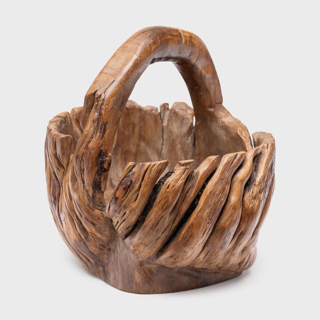 Contemporary Antique Chinese Burled Market Basket For Sale - Image 3 of 5