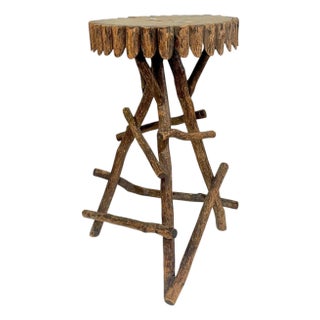Antique Adirondack Twig Side Table With Natural Edge Top – Rustic Folk Art Cabin Style For Sale