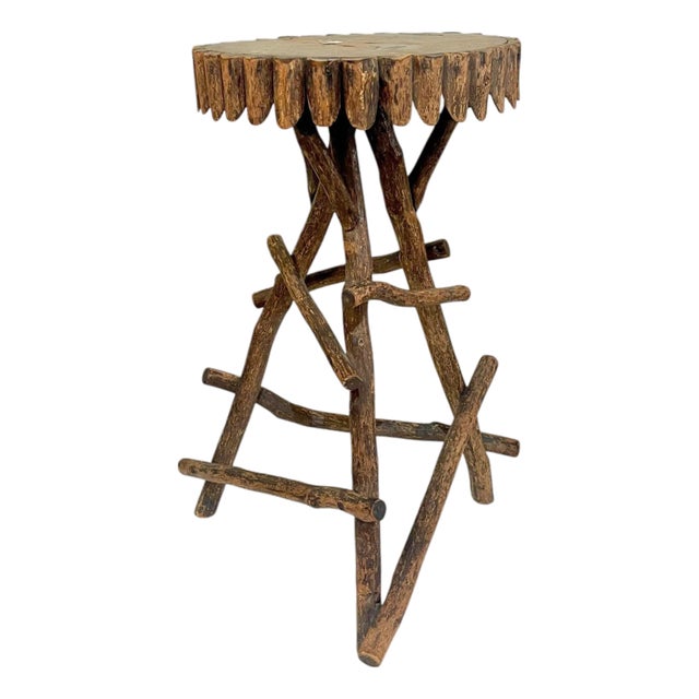 Antique Adirondack Twig Side Table With Natural Edge Top – Rustic Folk Art Cabin Style For Sale