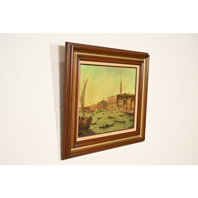 Original Artist Signed "Venetian Harbor" Framed Oil Painting on Canvas For Sale - Image 4 of 14