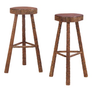 A Pair of French Brutalist Style Gouge-Carved Bar Stools, Circa 1960. For Sale