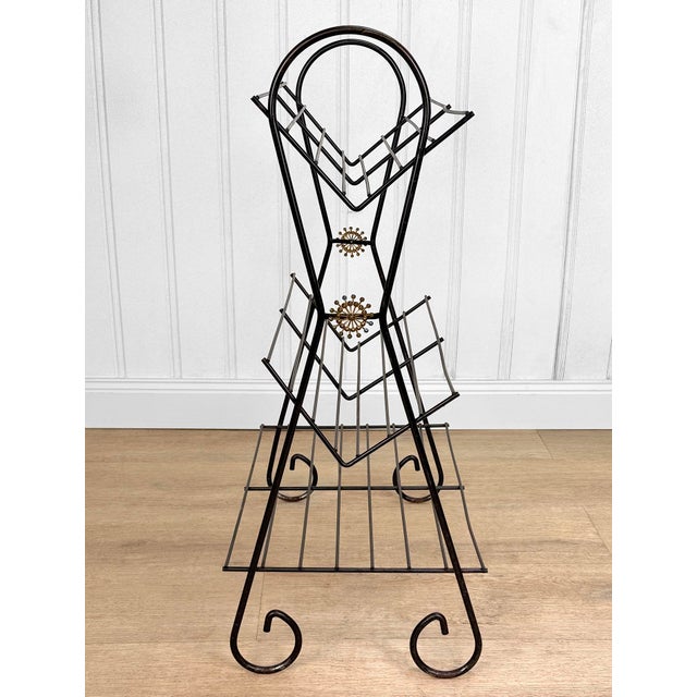 Mid-Century Modern Mid-Century Atomic Sunburst Black Magazine Rack Vinyl Record Stand For Sale - Image 3 of 8