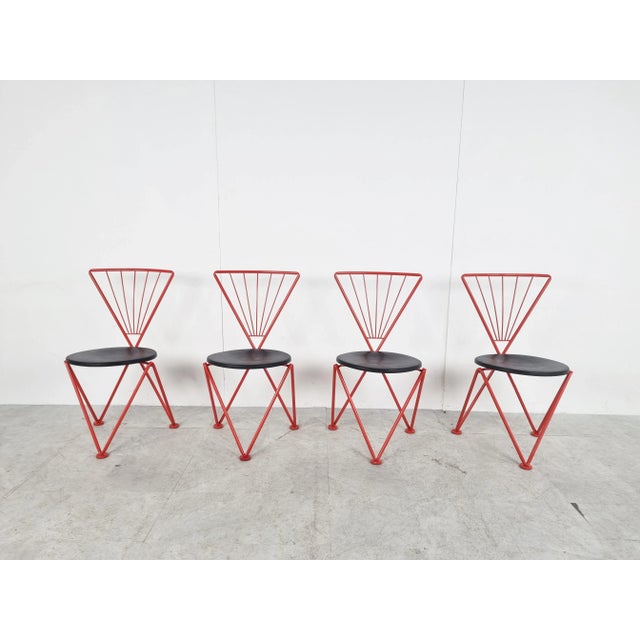 Vintage Red Metal Dining Chairs from Jozef Hoffmann, 1980s, Set of 4 For Sale - Image 3 of 10